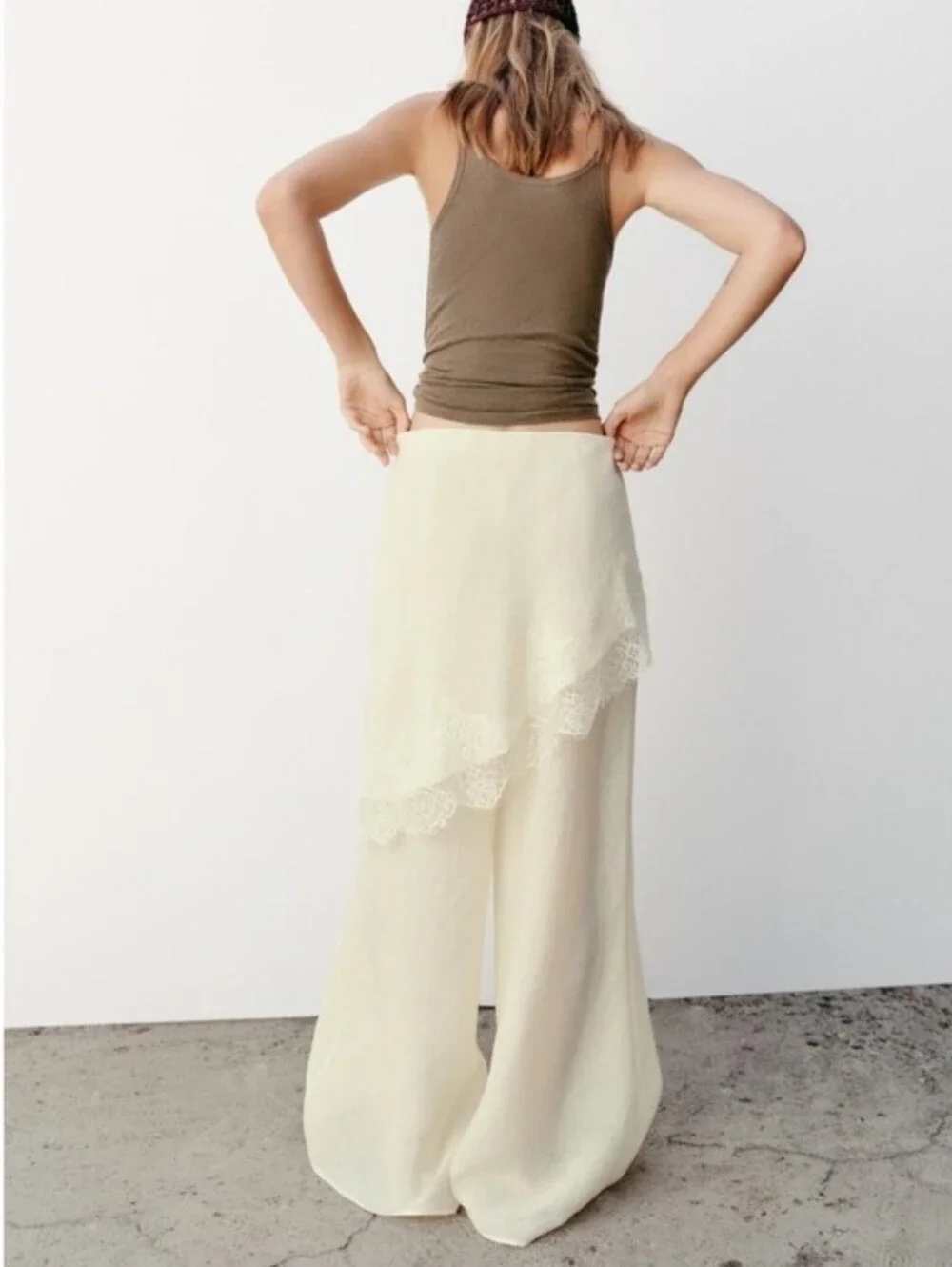 Zara Wide Leg Pareo Pants With Lace Size L